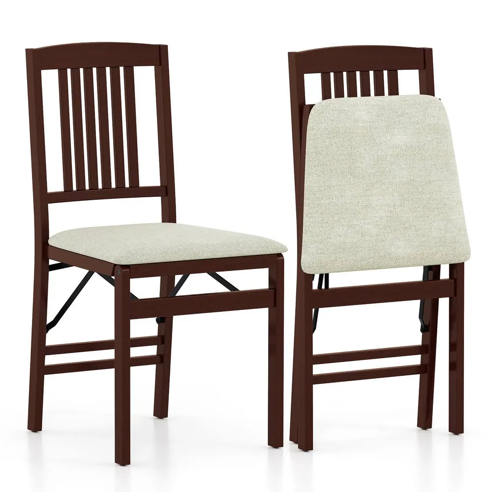 Costway Folding Dining Chairs Set of 2 Foldable Upholstered Kitchen Chairs in Off-White