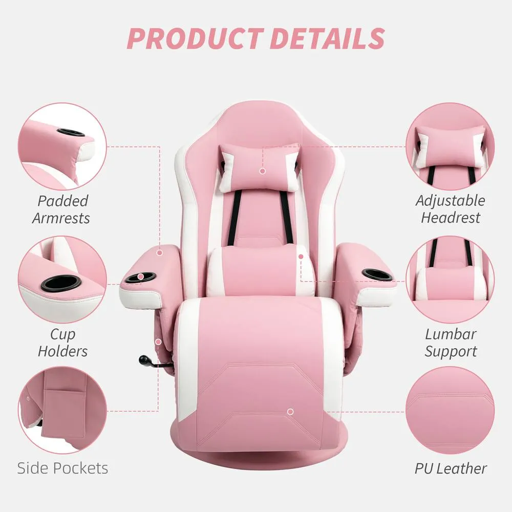 HOMCOM Manual Recliner Armchair PU Sofa Chair with Footrest & Reclining in Pink 6