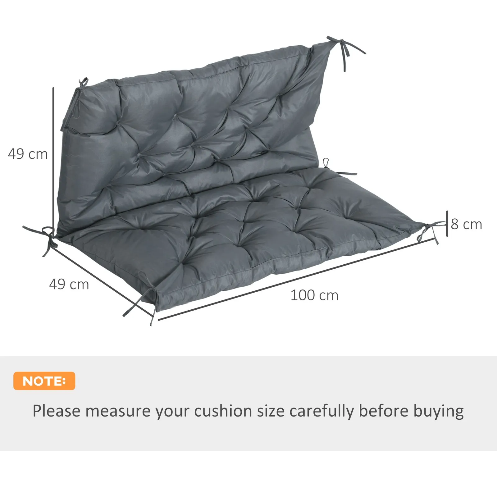 OUTSUNNY 2 Seater Garden Bench Cushion Outdoor Seat Pad with Ties in Dark Grey 3