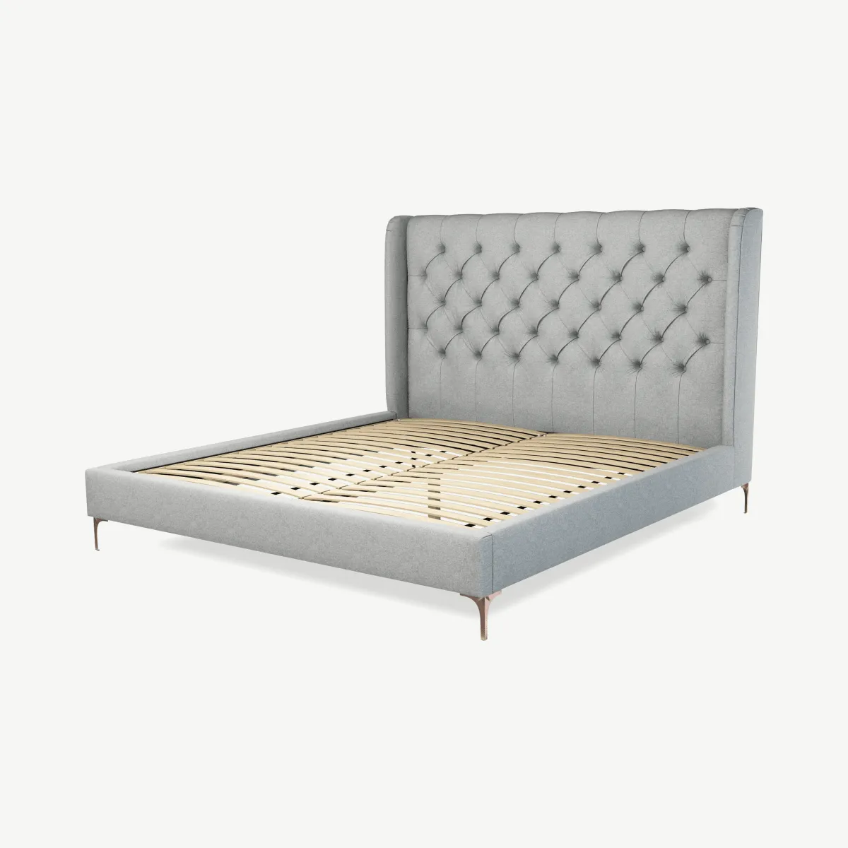 Romare Super King Size Bed, Wolf Grey Wool with Copper Legs