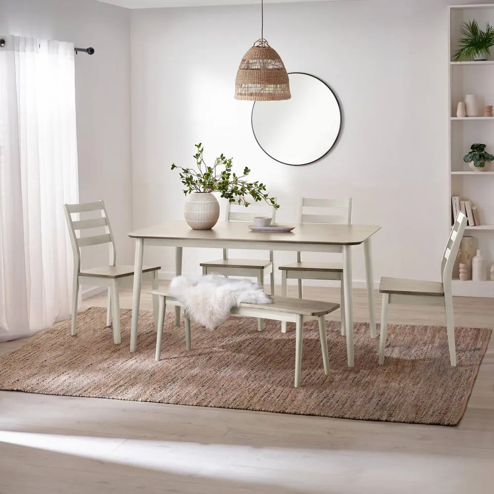 FurnitureboxUK Lynton Large White & Grey Wooden Dining Table with 4 Chairs & Bench in Light Grey