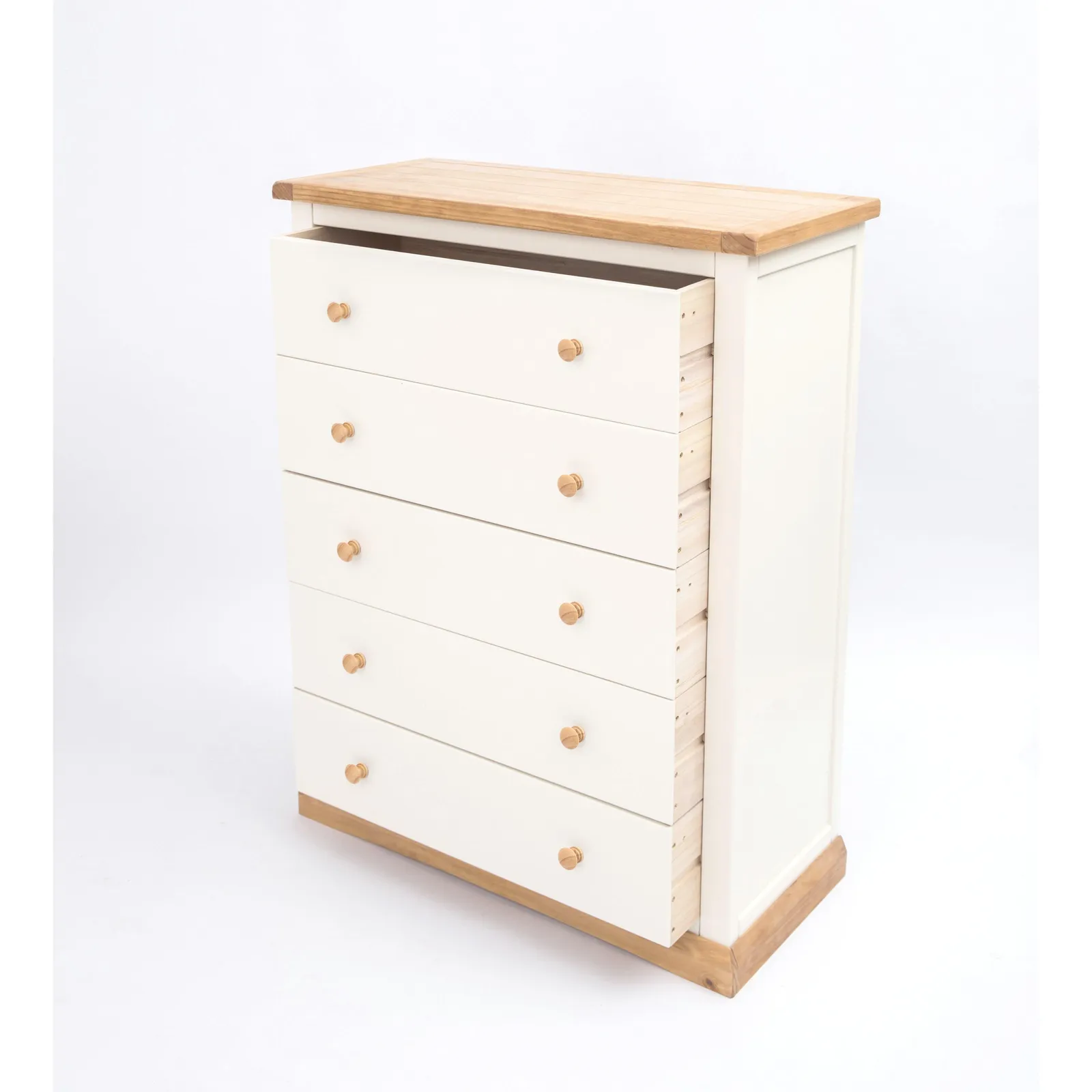 Cabinet Bits Trevi 5 Drawer Chest of Drawers Wood Knob in Off-White 4