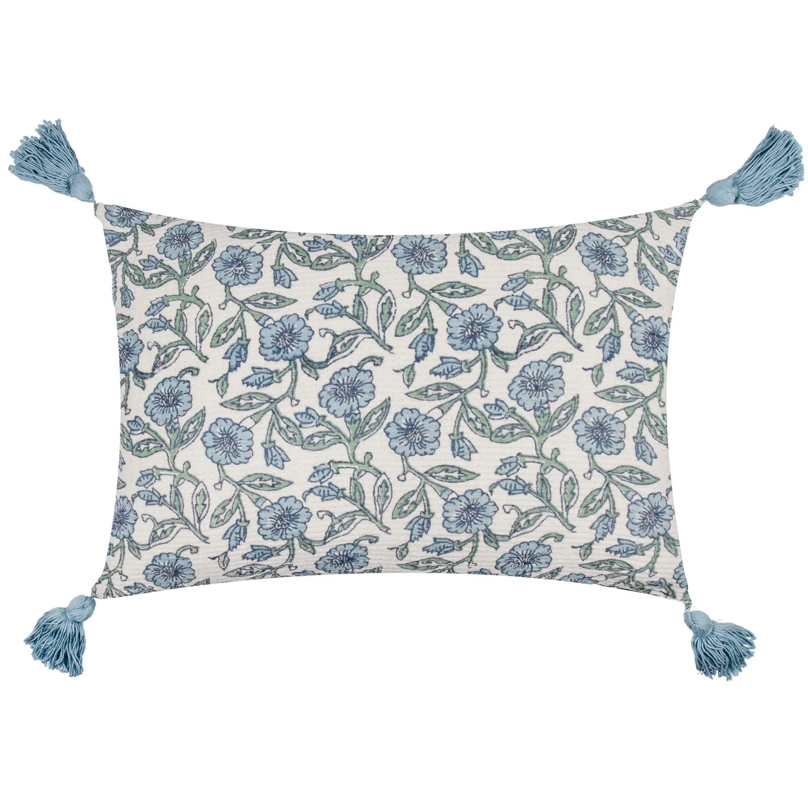 Paoletti Delphine Floral Tasselled 100% Cotton Cushion in Mid Blue 2