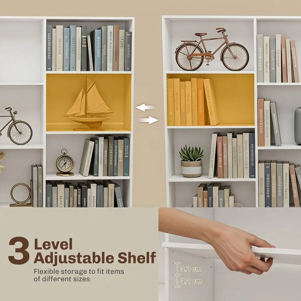 HOMCOM Bookcase Freestanding Open Storage Shelf with 17 Compartments in White 5
