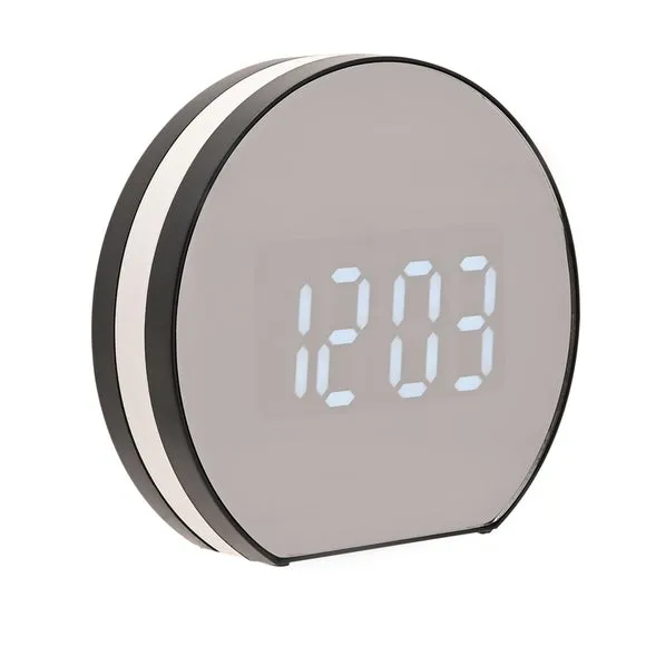 Hometime Round Mirrored Light Up Digital Alarm Clock