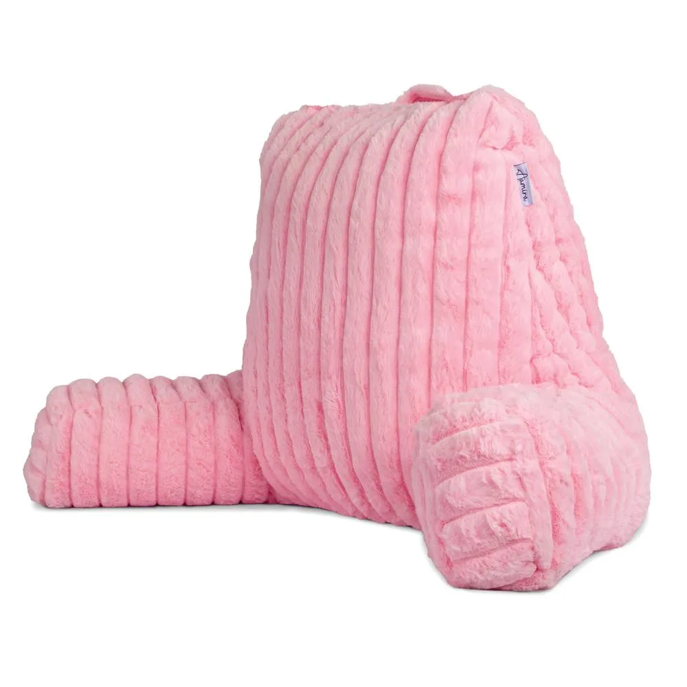Aamira Reading Pillow Pink Faux Fur Ribbed Memory Foam Support Cushion
