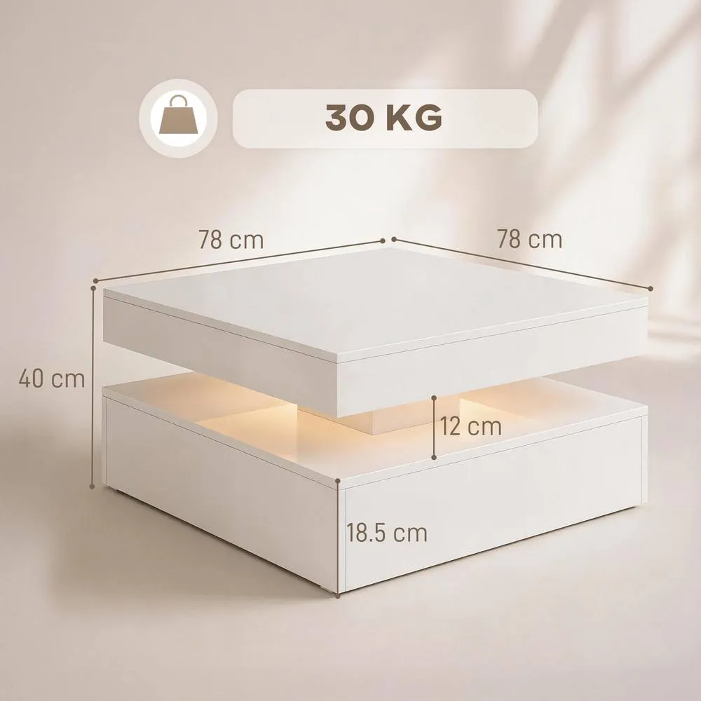 HOMCOM LED Coffee Table with Storage, Modern Centre Table, High Gloss White 3