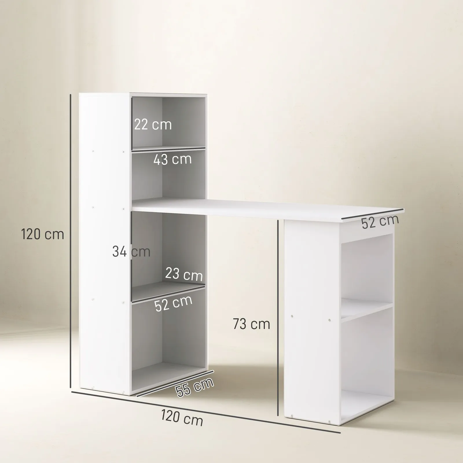 HOMCOM 120cm Modern Computer Desk Bookshelf Writing Table Workstation in White 3