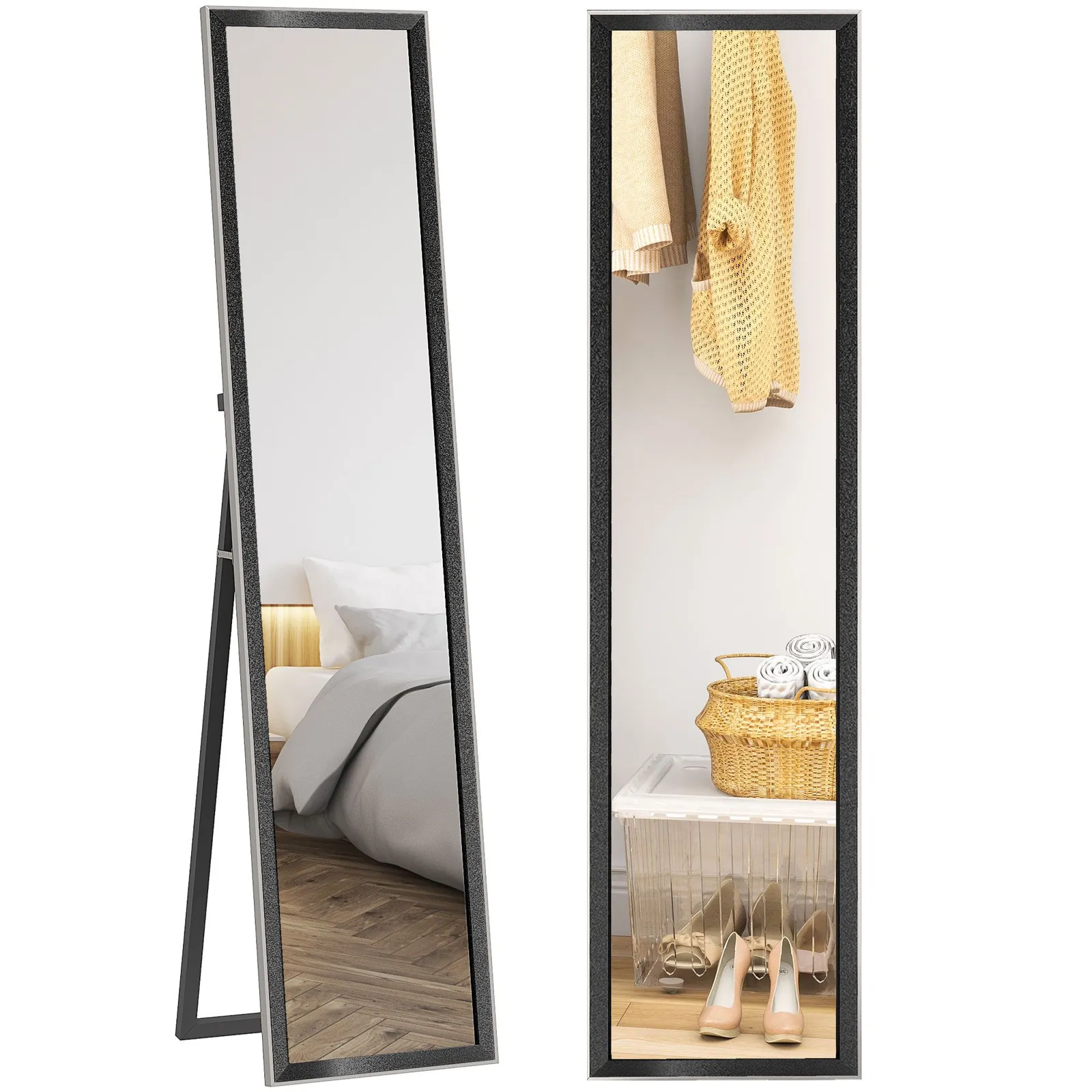 HOMCOM Floor Mirror Wall Mounted Leaning Standing Mirror 37 x 157cm in Black 2