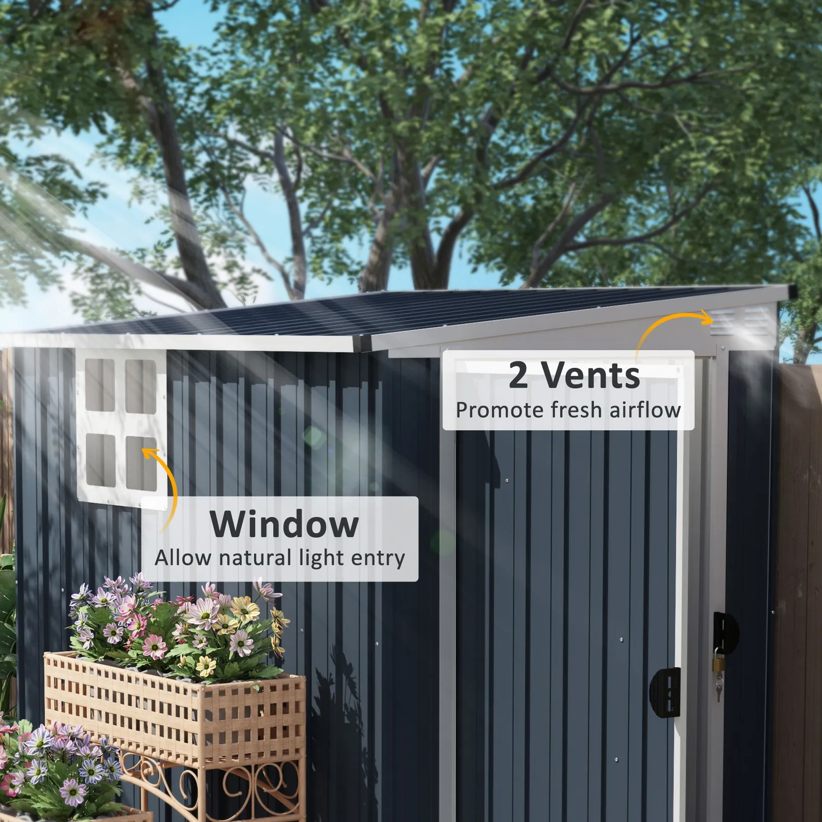 OUTSUNNY Outdoor Garden Storage Shed with Window, Dark Grey 4