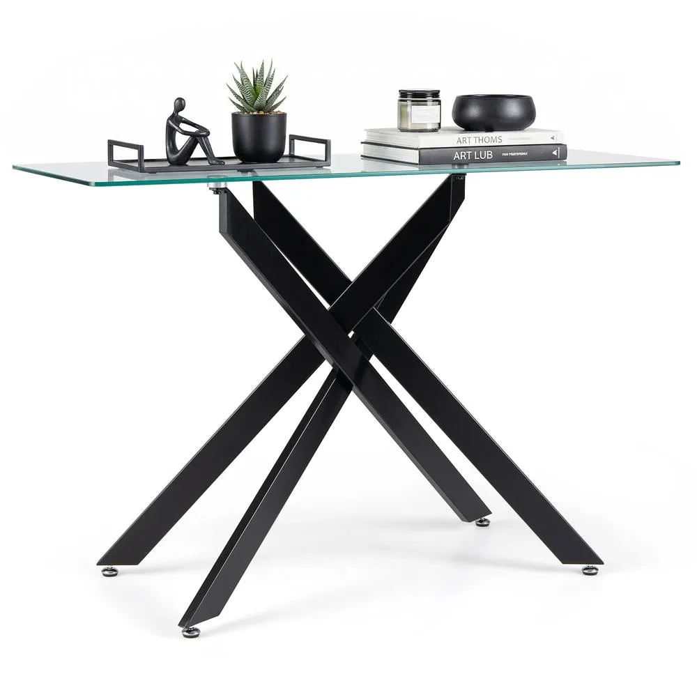 Costway Glass Console Table 115CM Entryway Table w/ Clear Tempered Glass Top in Black 2