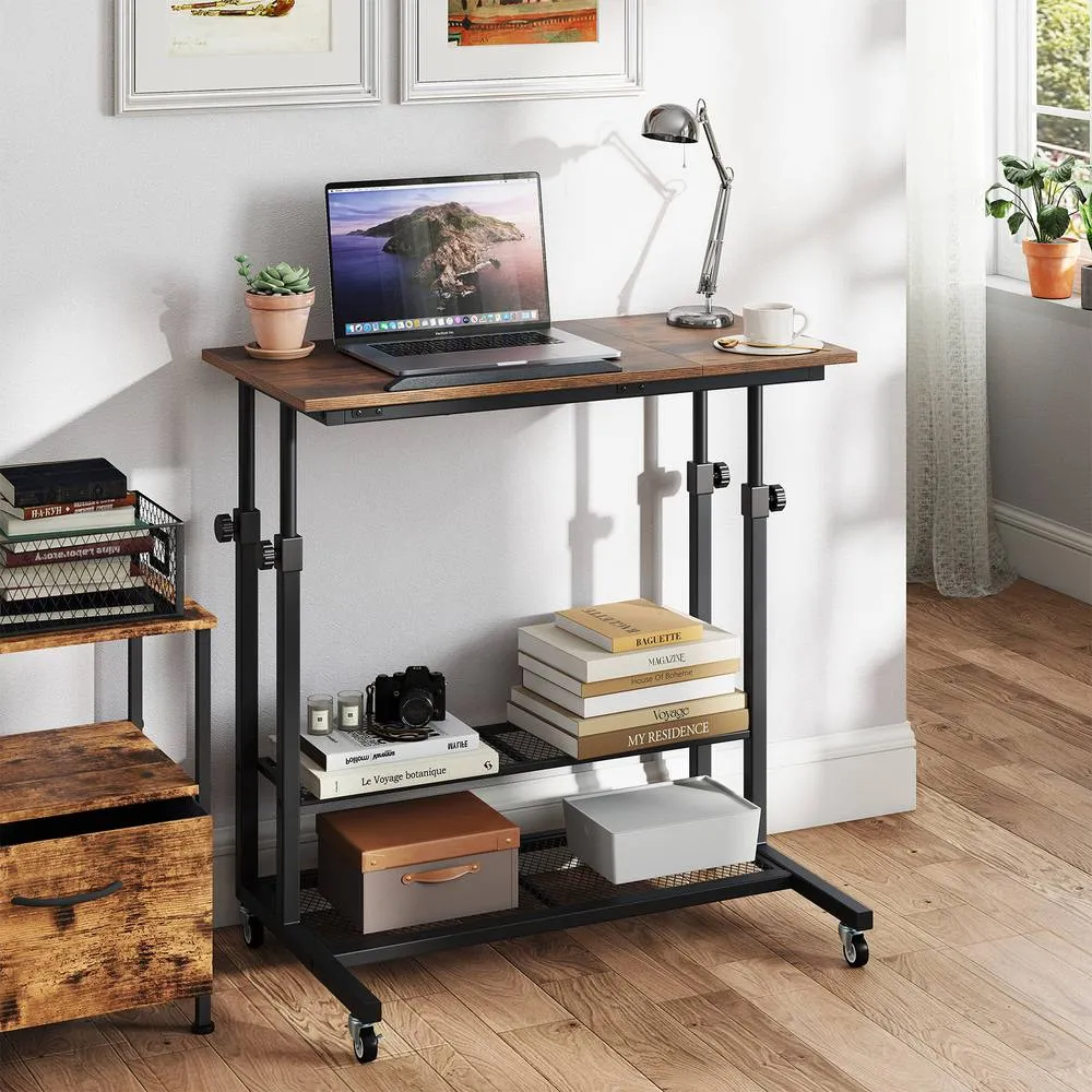 Costway Mobile Stand up Desk Height Adjustable Sit Stand Desk-Brown in Brown 3