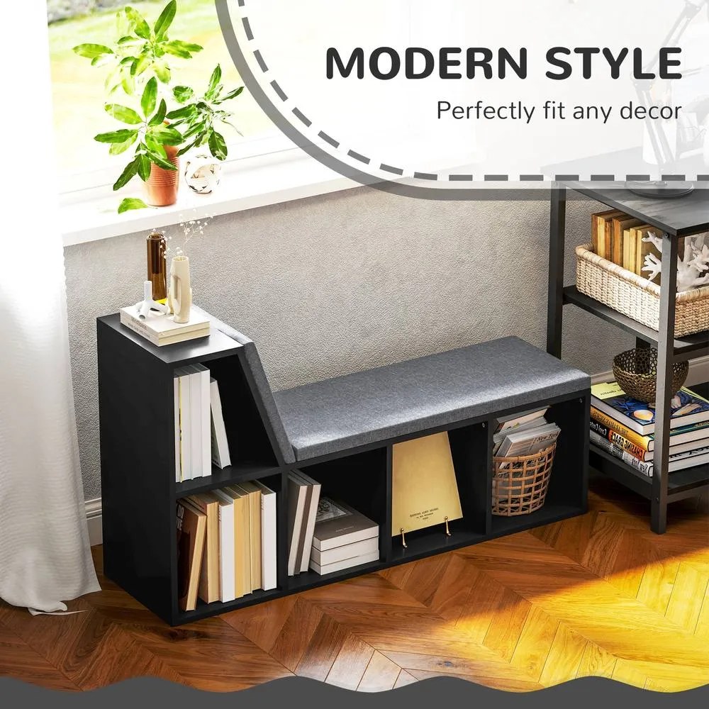 HOMCOM 2 Tier Bookcase w/ Removable Cushions Storage Cabinet for Living Room in Black 4