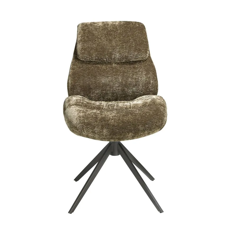 Angel Cerda Olive-Green Velvet Swivel Dining Chair with Stainless-Steel Legs in Olive 2