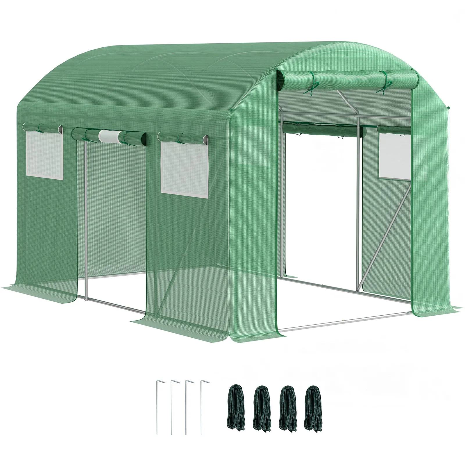 OUTSUNNY Polytunnel Greenhouse with 3 Roll-up Doors, 3 x 2 x 2m, Green 2