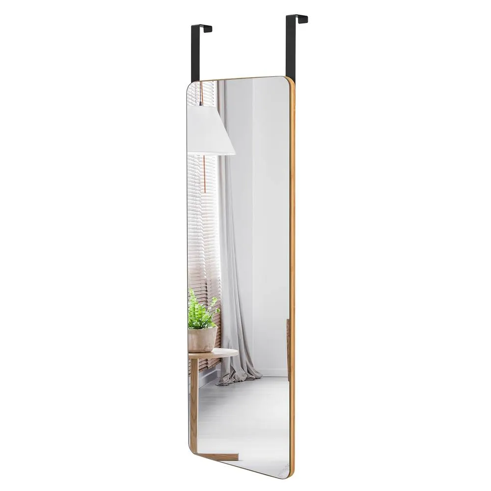 Costway Wall Mounted Mirror Over The Door Mirror w/ Hook Full Length Mirror in Natural 5