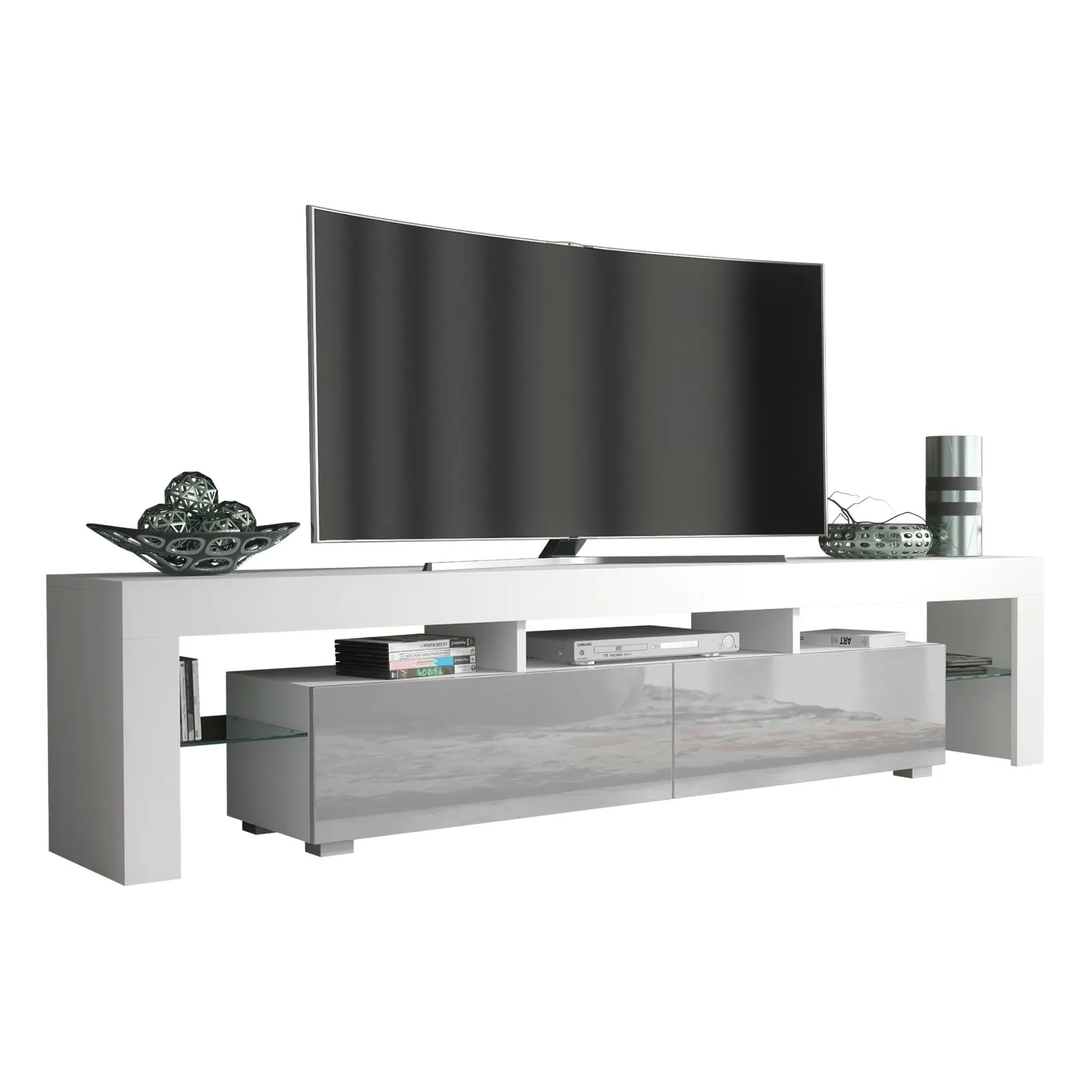 Creative Furniture TV Unit 200cm Modern - White with High Gloss Grey Doors 3