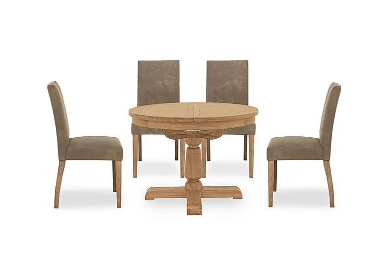 Augusta Round Extending Dining Table and 4 Cowboy Upholstered Chairs - Taupe