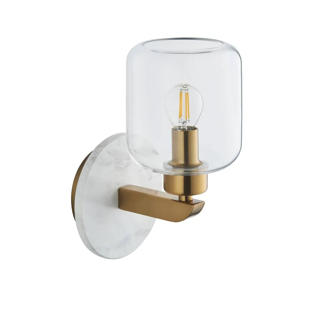 Netlighting Travi Wall Lamp White Volakas Marble Vintage Brass & Clear Glass E14 6