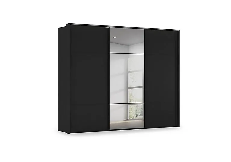 Haven 280cm 3 Door Slider Wardrobe with 2 Décor Doors, 1 Mirror Door and Lights