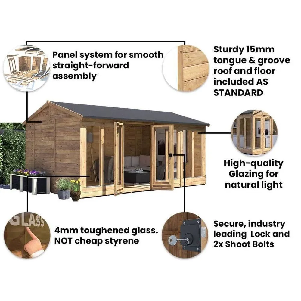 Dunster House Summerhouse 4.8m x 3m (16' x 10') Reverse Apex, RagePanda Modular in Brown 6