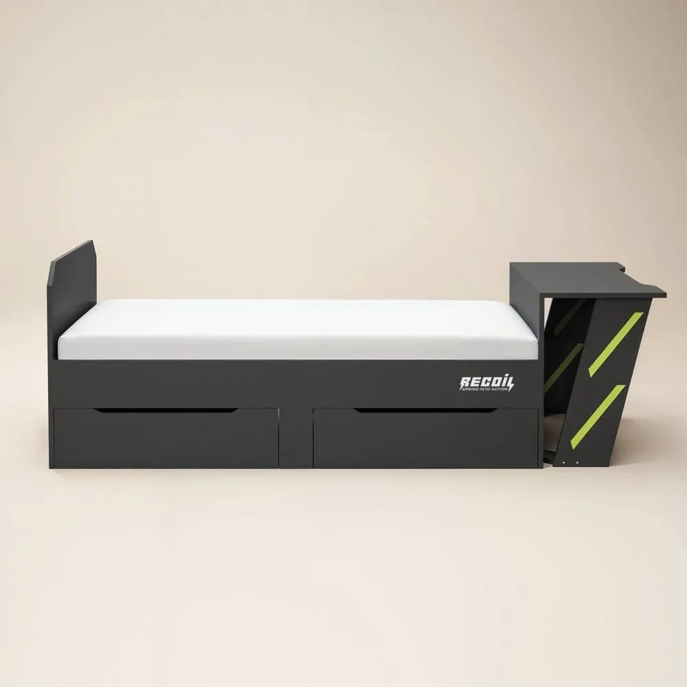 Flair Alister Gaming Single Bed with Desk Charcoal & Green 4