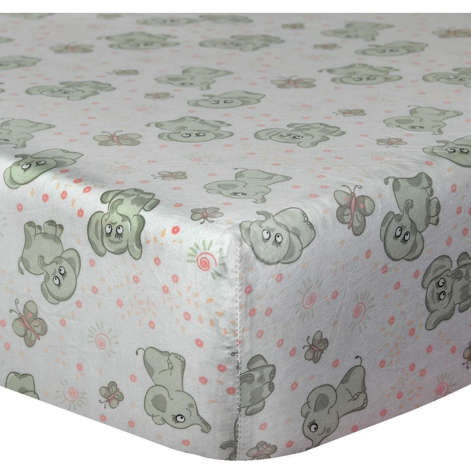 Smart Living Soft & Breathable Nursery Happy Elephant Crib Fitted Sheet