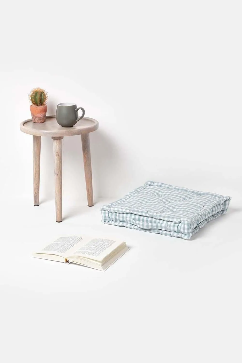 Homescapes Cotton Gingham Check Floor Cushion in Blue 2