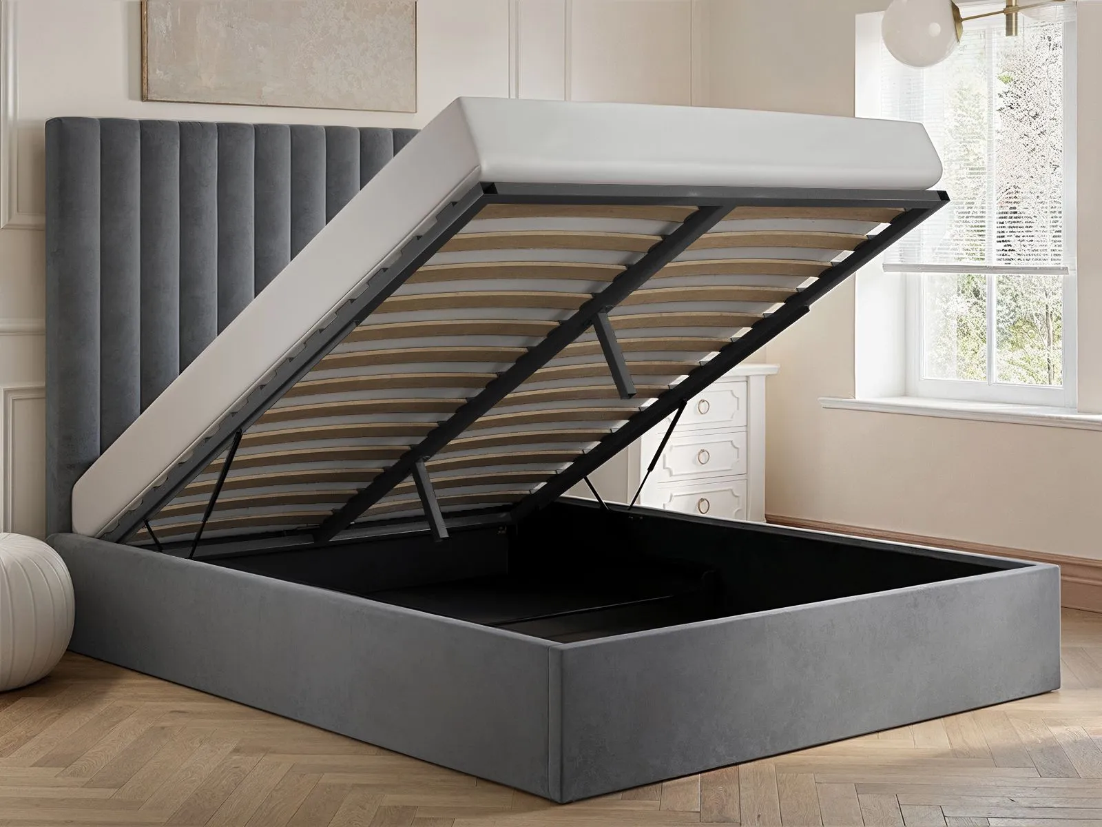Flair Everley Fabric Ottoman Bed in Grey 3