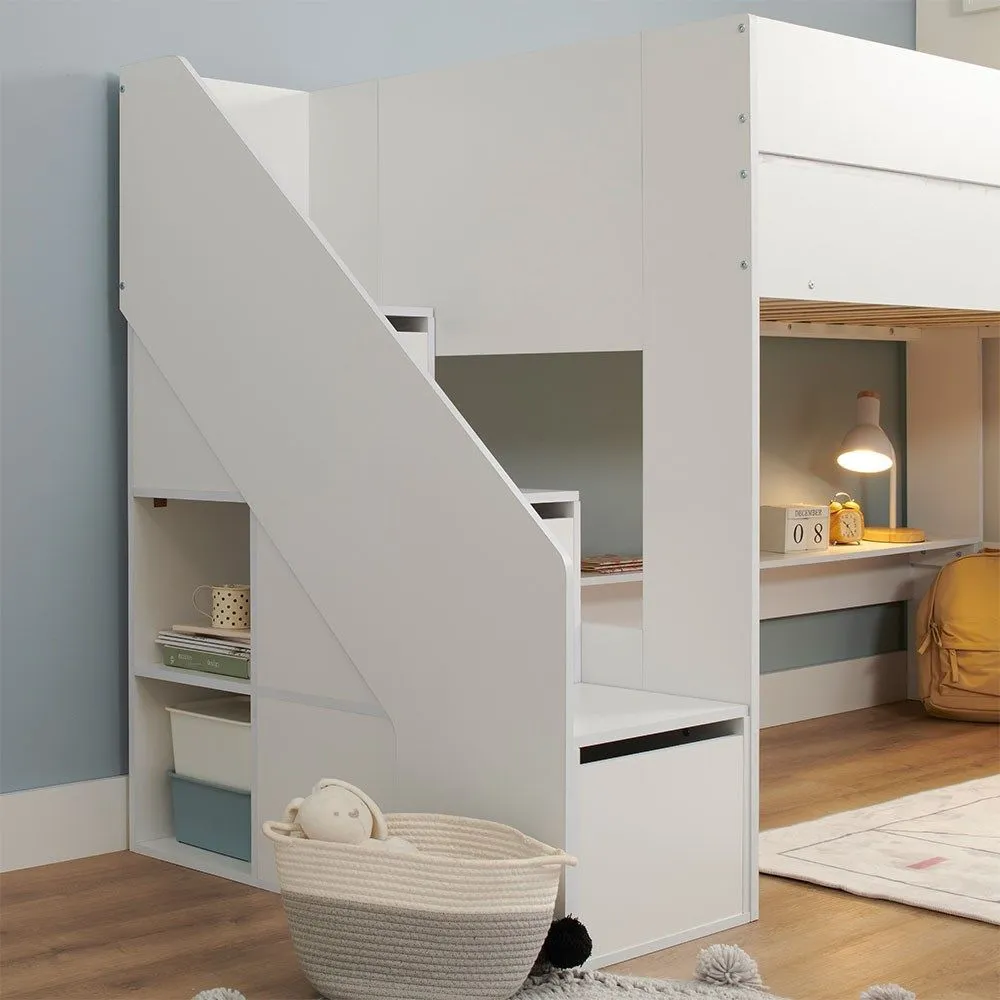Flair Olivia Mid Sleeper Bed with Shelves & Storage Stairs in White 4