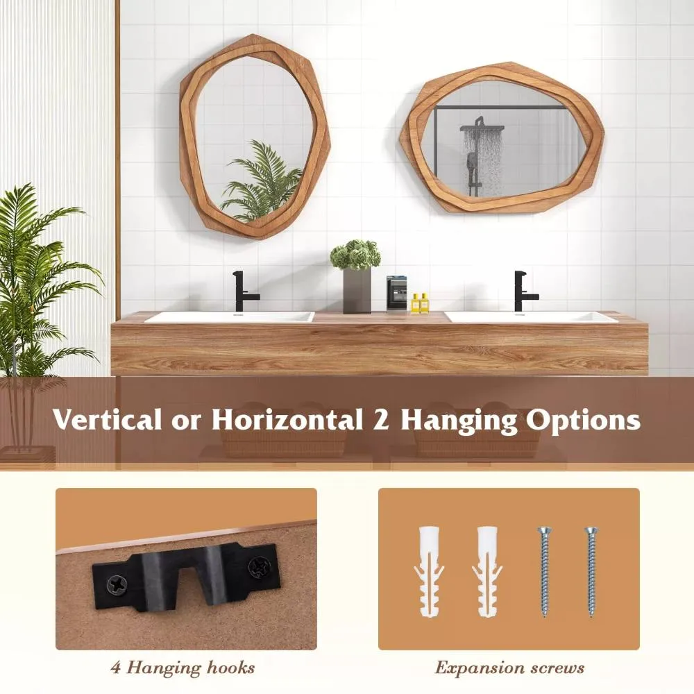 Costway Irregular Framed Decoration Wall Mirror Makeup Vanity Mirror W/Expansion Screws in Natural 4
