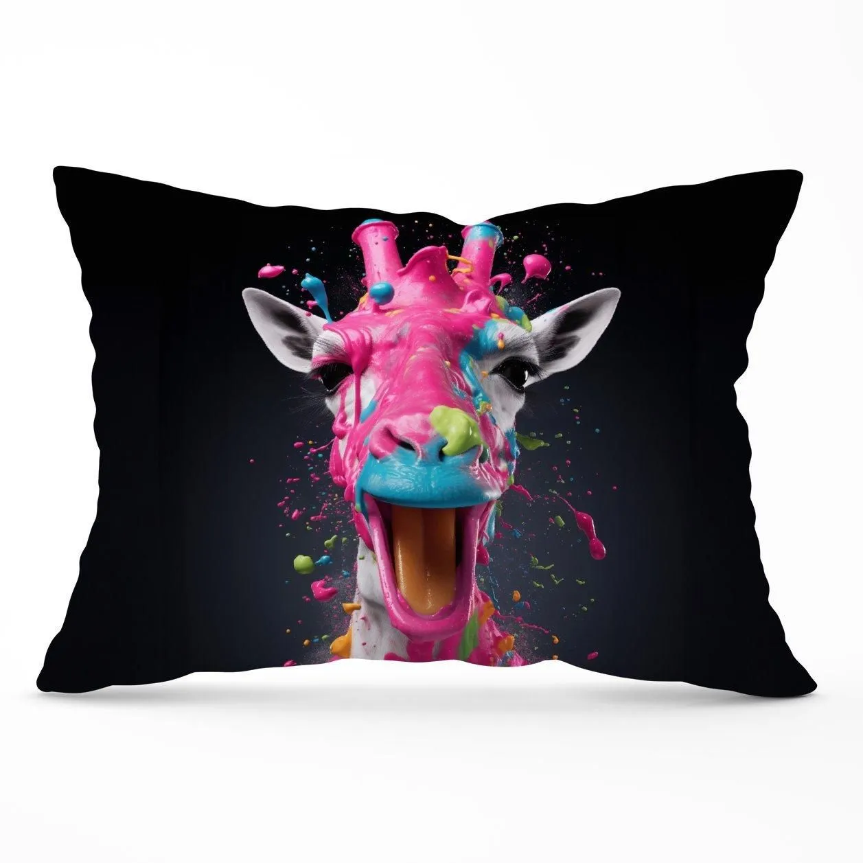 Warren Reed - Designer Splashart Giraffe Face Pink Cushions