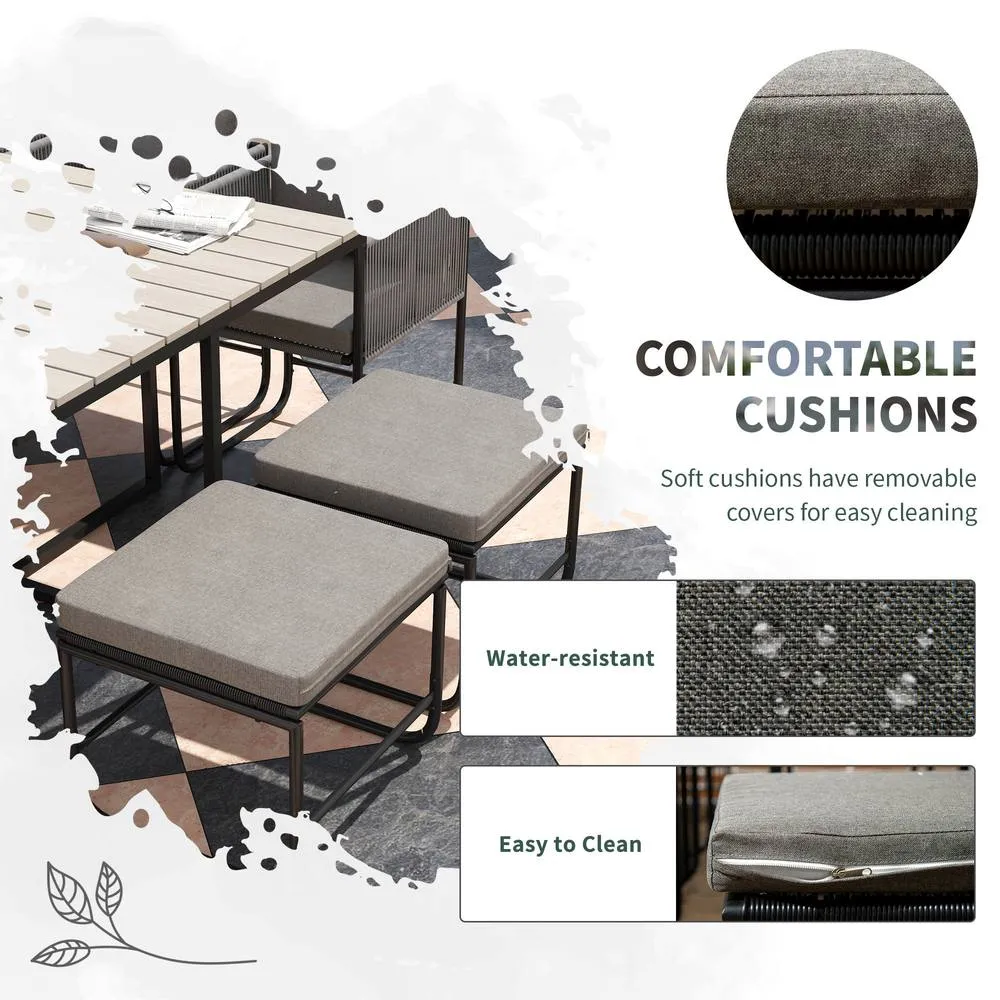 OUTSUNNY Rattan Dining Set, Garden Table & Chair Sets w/ Space-saving Design in Grey 6
