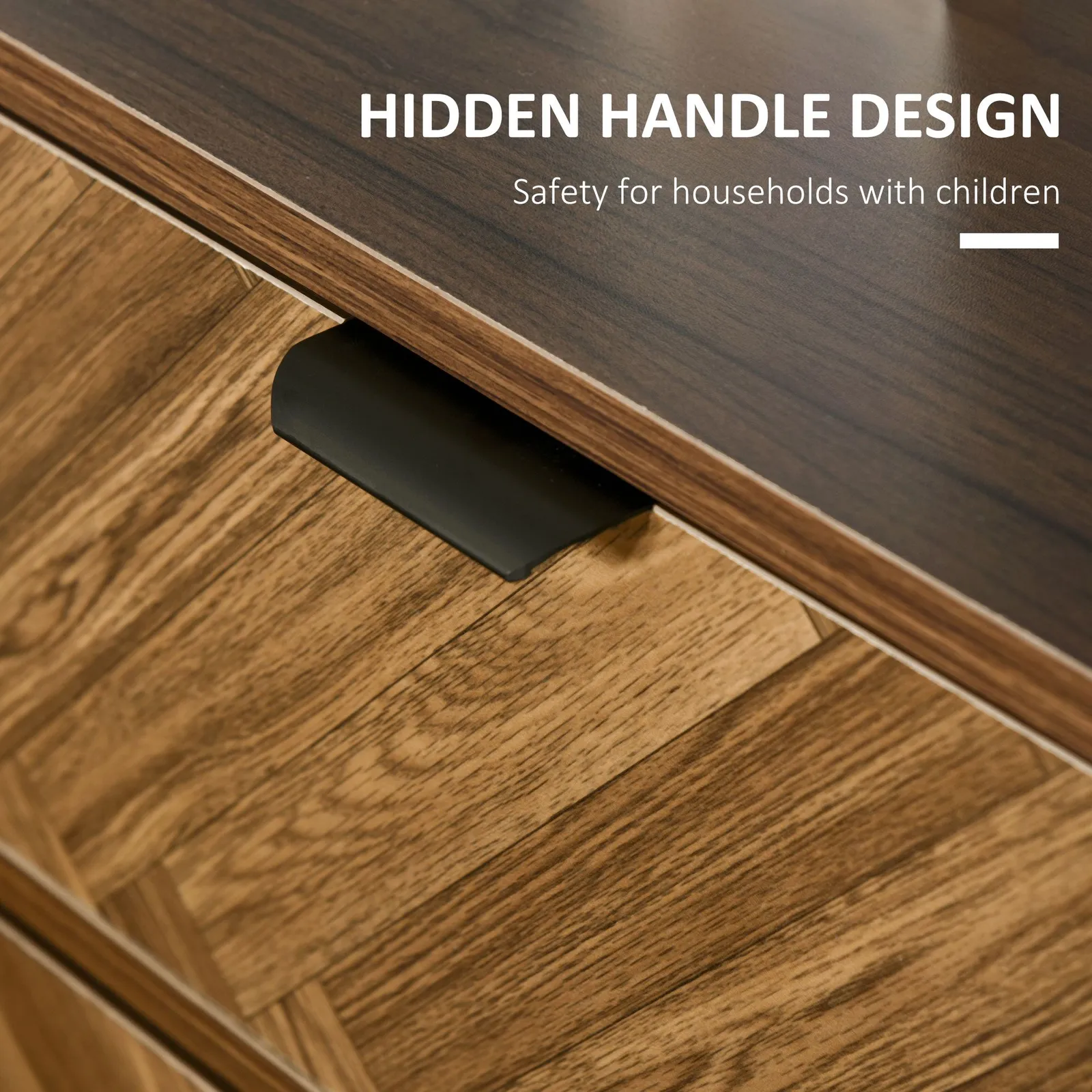 HOMCOM Two Drawer Herringbone Bedside Table Home Side Cabinet Storage in Brown 5