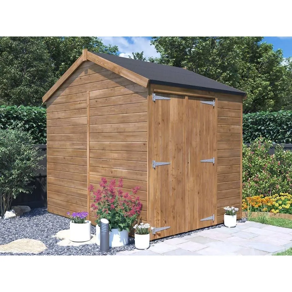 Dunster House Wooden Bike Shed 1.8x2.4m 12mm Walls Apex Roofs, Overlord Modular in Brown 2
