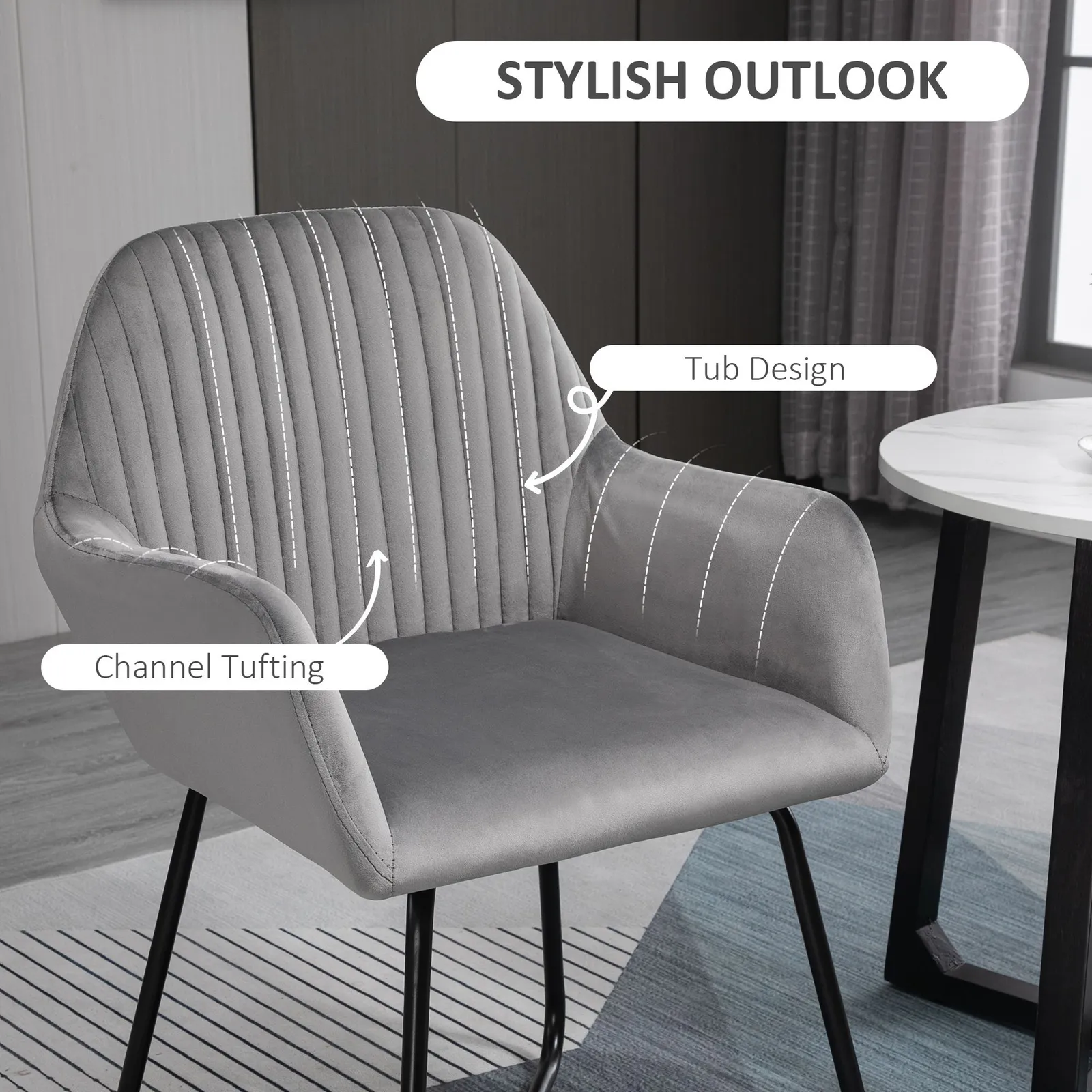 HOMCOM Modern Accent Chair Velvet-Feel Upholstered Lounge Armchair in Grey 4