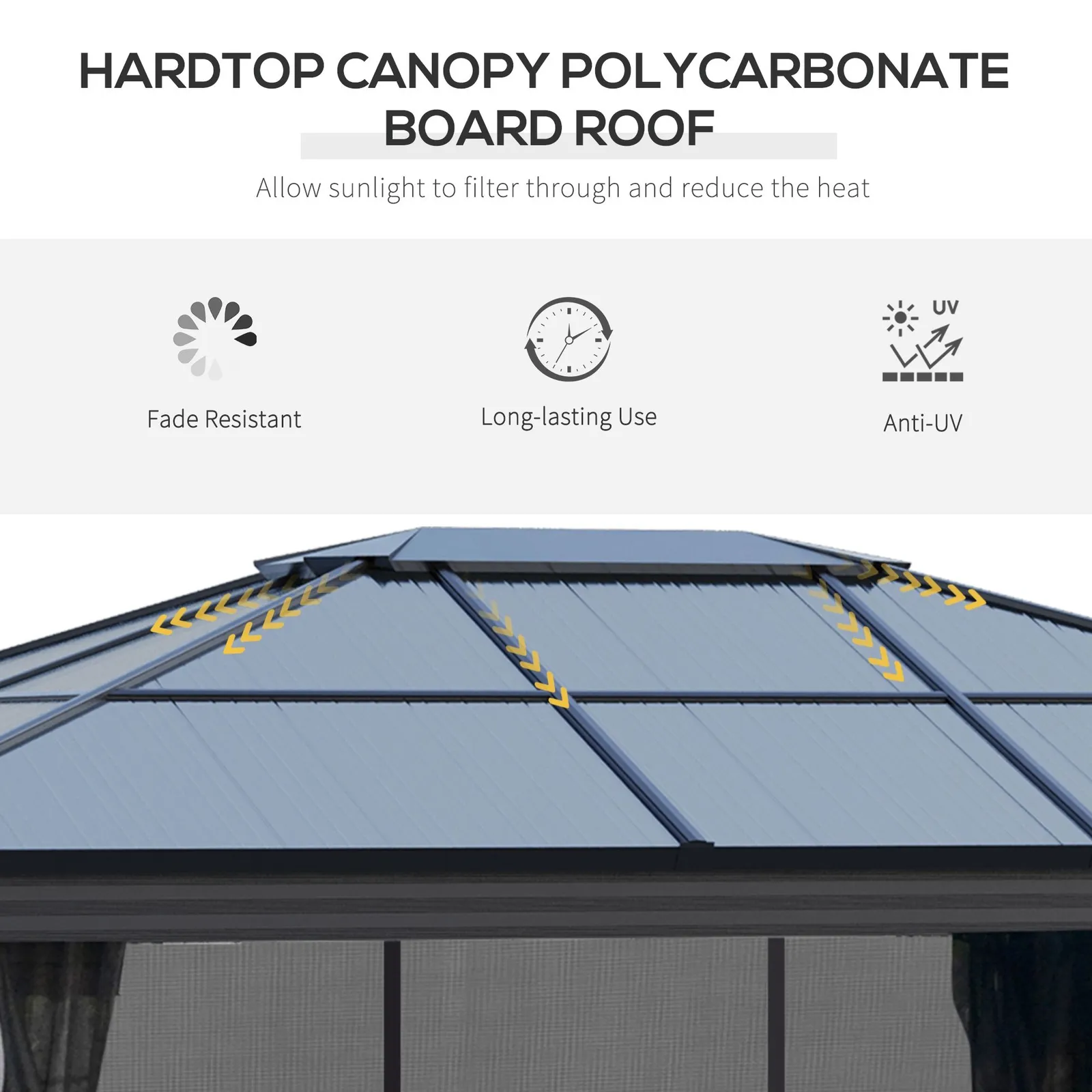 OUTSUNNY Hardtop Gazebo Canopy with Mosquito Netting & Curtains in Black 4