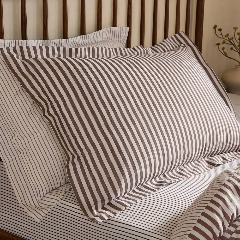 Yard Hebden Striped 100% Cotton Duvet Cover Set in Chocolate 4