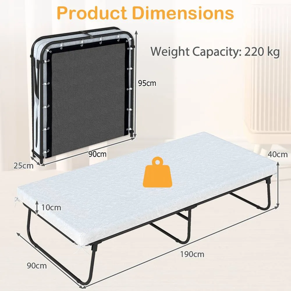 Costway Folding Bed with Mattress Single Size Guest Bed Rollaway Fold Up Bed in White 2