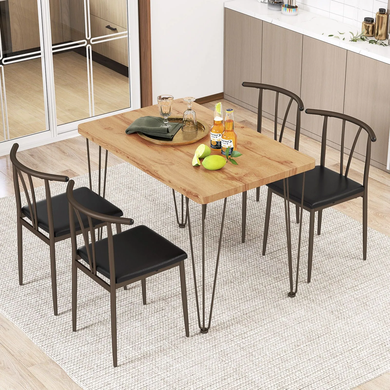 Costway 5-Piece Dining Table Set Industrial Rectangular Kitchen Table in Light Oak 6