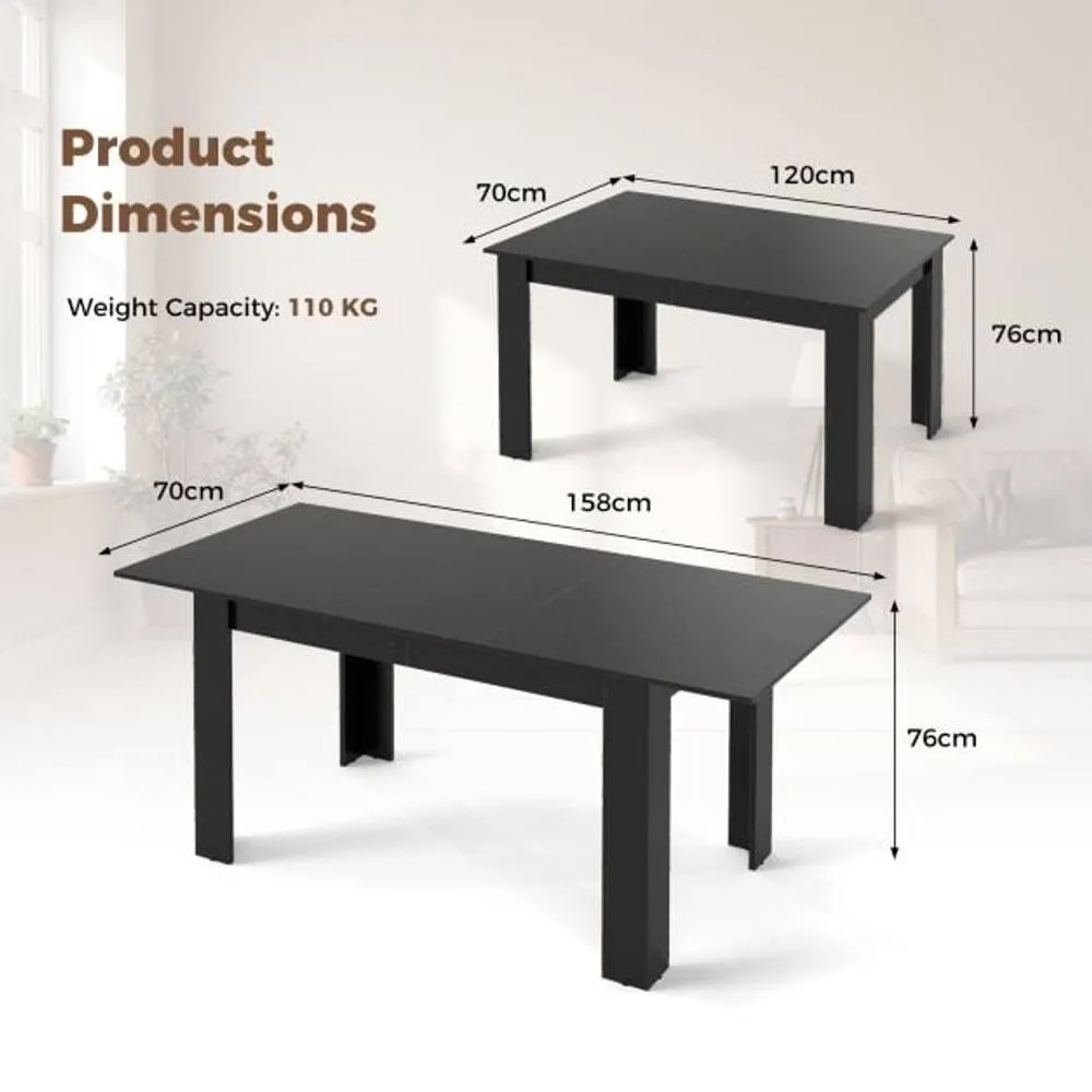 Costway Extendable Dining Table Modern Kitchen Table w/ L-shaped Legs Black 3