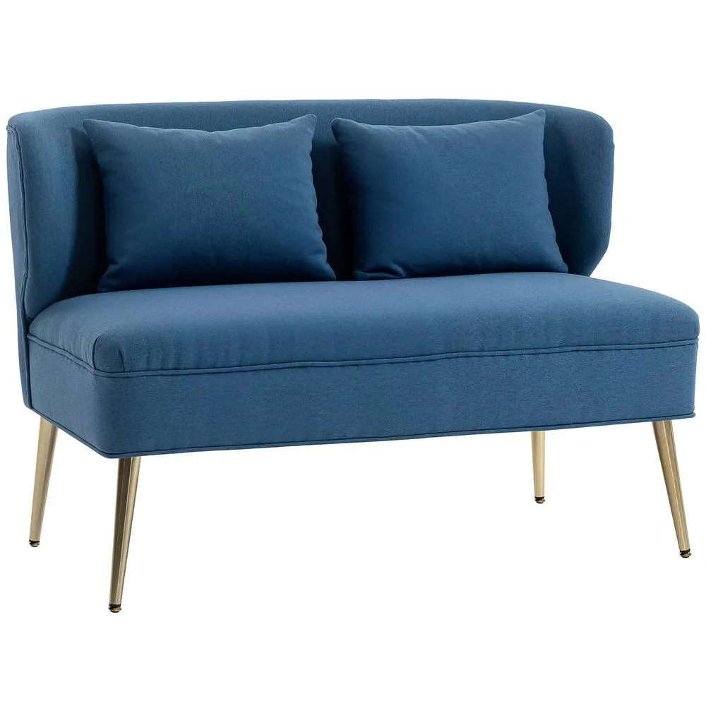 HOMCOM 2 Seater Sofa, Small Sofa with Wing Back, Thick Seat in Dark Blue 2