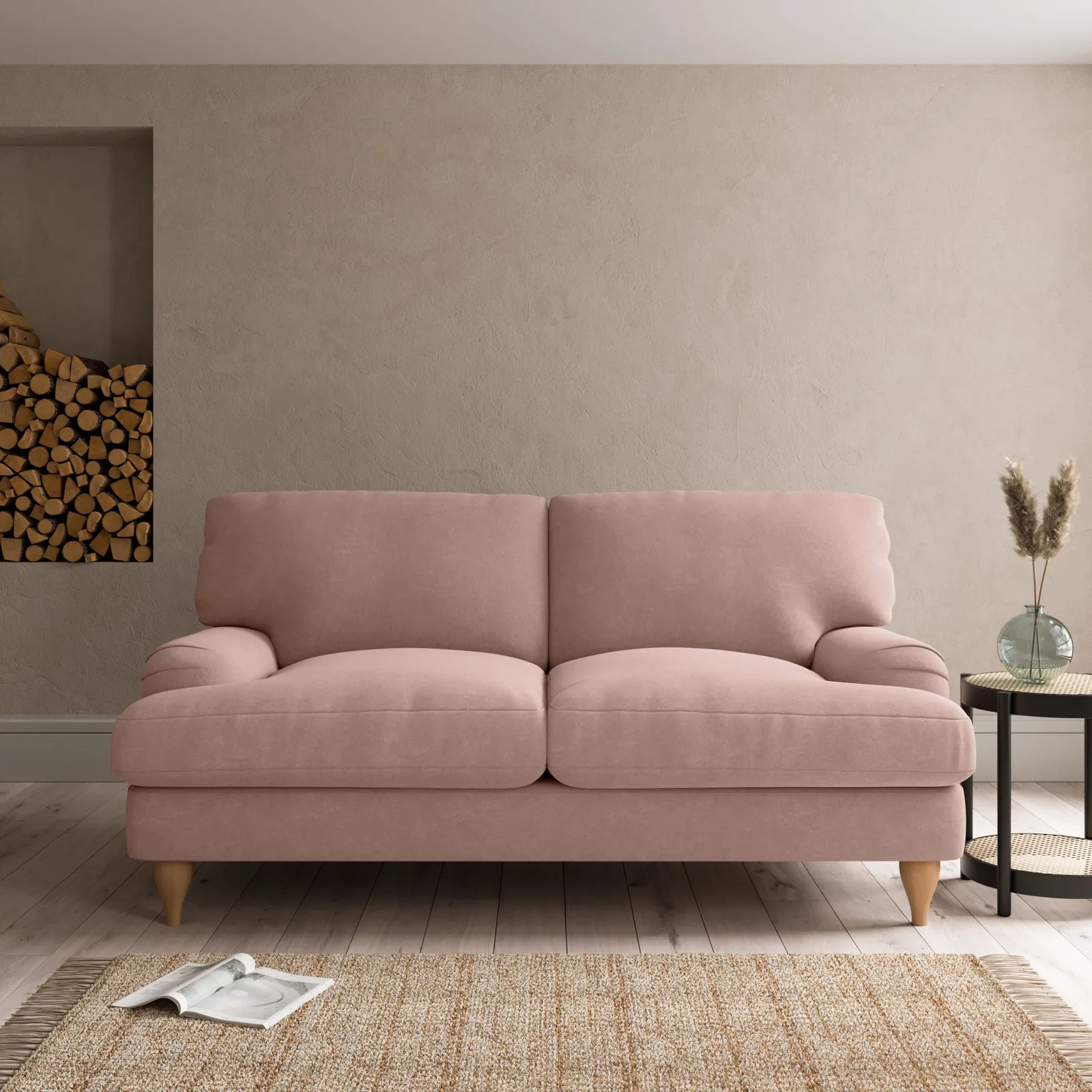 Darwin Luxury Velvet 2 Seater Sofa Luxury Velvet Peach Blush