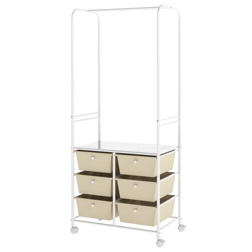 Costway Clothing Rack, Coat Hanger w/6 Drawers & Storage Shelf in White 6