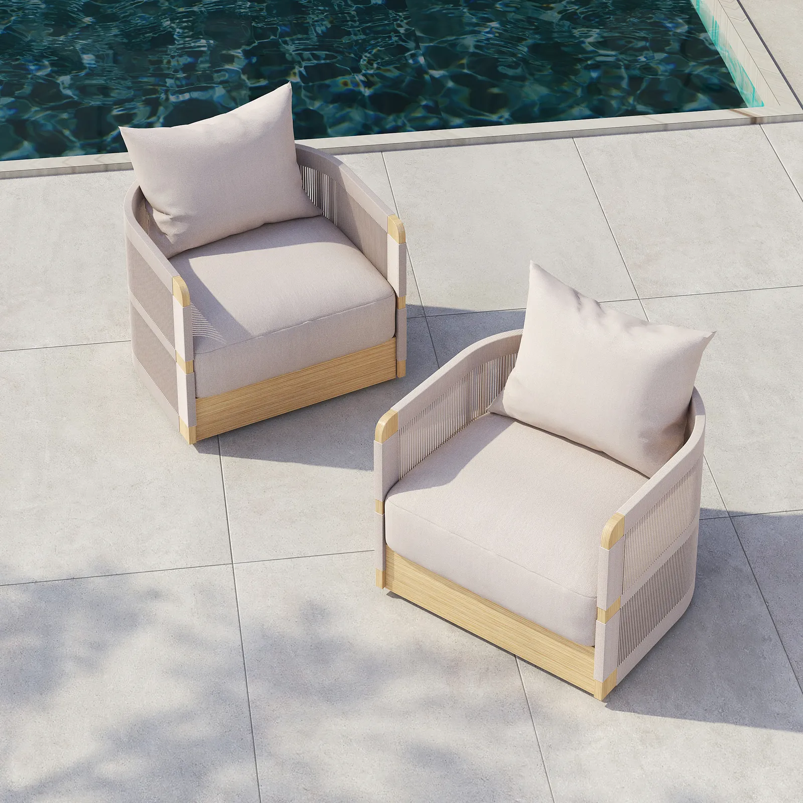 Costra Garden Aluminium & Rope Weave Swivel Lounge Chair in Ivory, Set of 2