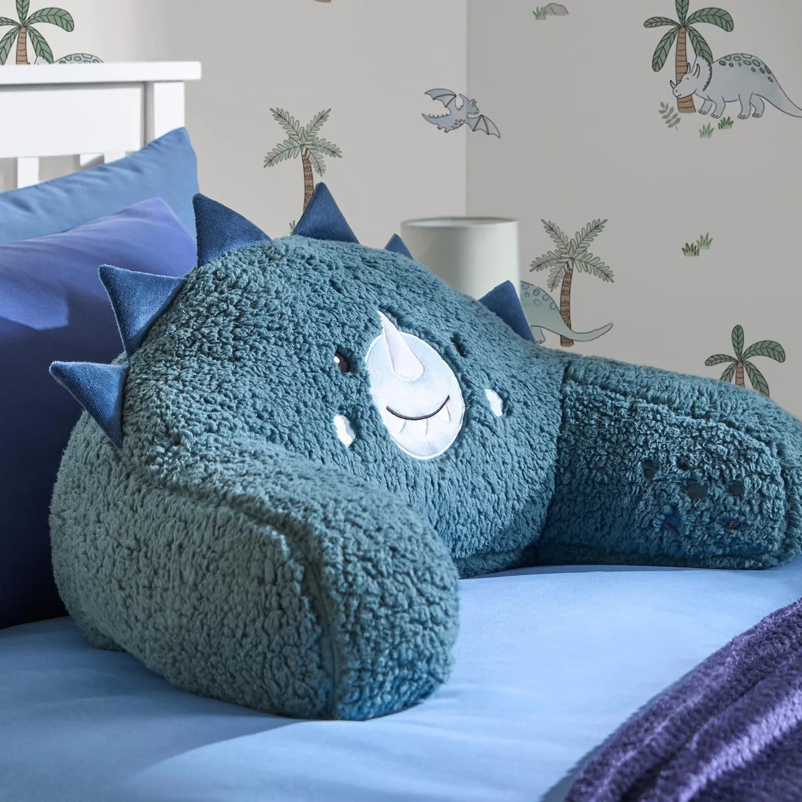 OHS Dinosaur Cuddle Cushion Reading Gaming Bed Back Support Chair Pillow in Blue