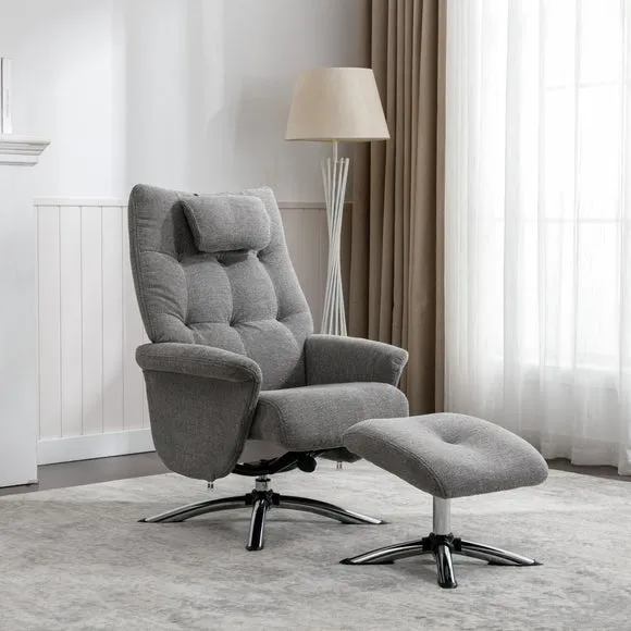Orson Chenille Reclining Swivel Chair with Footstool