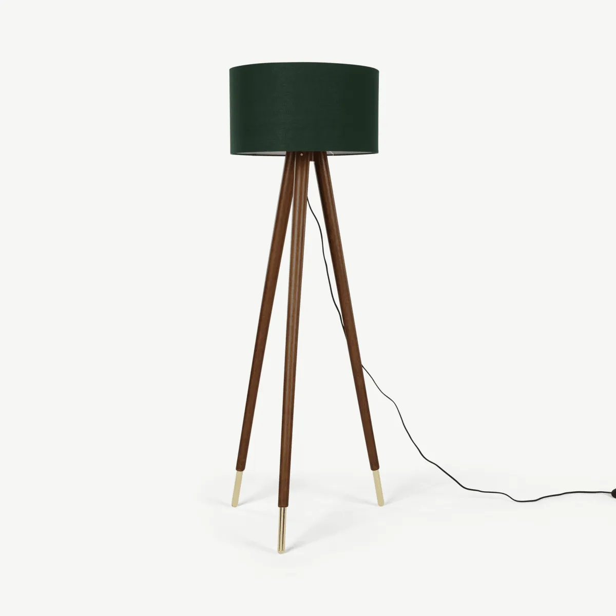 Bree Turned Wood Tripod Floor Lamp, Dark Wood & Green