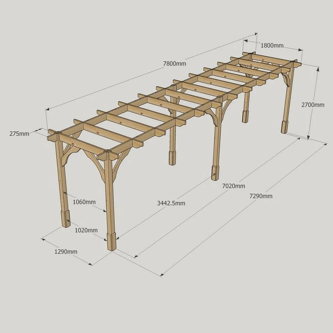 Rutland County Garden Furniture Ltd Premium Pergola 6 Posts - Wood - L180 x W780 x H270 cm - Light Green 6