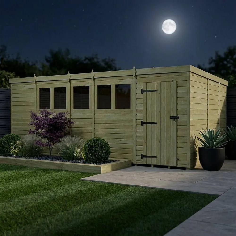 Buttercup Farm 19ft x 9ft Pent Garden Shed Single Door With Windows - Timber in Brown 3
